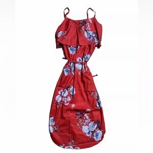 Womens designer inspired Floral Summer Tank Top Dress Size XL Red Flowy relaxed